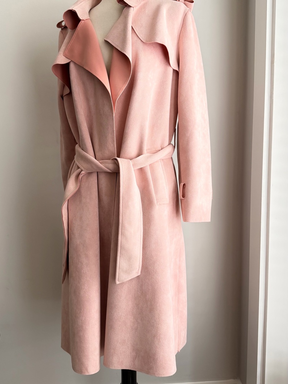 Few Moda Soft Pink Belted Trench Coat with Draped Collar